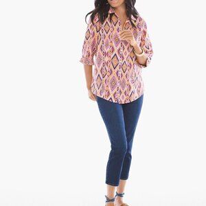 Chico's No-Iron Ikat Linen Button Down Shirt  Sz 1